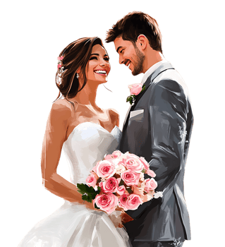 Romantic illustration of a bride and groom png