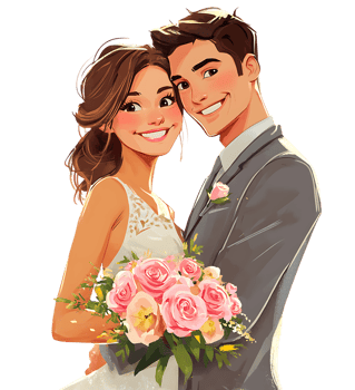 Cartoon illustration of a bride and groom. png