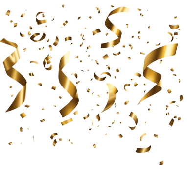 Gold confetti and ribbons on black background png