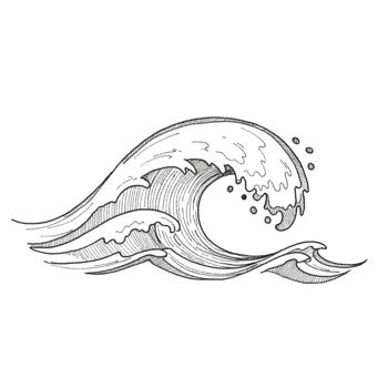 Elegant Hand Drawn Ocean Wave Illustration Design Graphic art sea water black white curve style png
