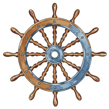 Vintage Ship Wheel Nautical Watercolor Design Graphic Brown Blue sea art boat ocean retro travel png