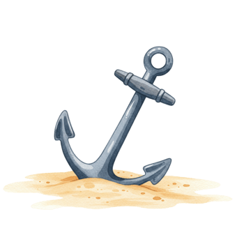 Blue Anchor in Sand Watercolor Illustration Nautical Beach Summer Design Sea Art Gray Hope Ship Boat png