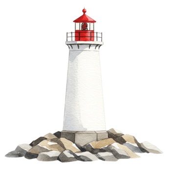 Watercolor Lighthouse Coastal Scene Red White Tower Rocks sea ocean beach guide cliff stone signal png