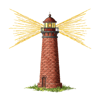 Shining Lighthouse Beacon Night Light Hopeful Guidance Symbol sea ray dark ocean coast tower brick png