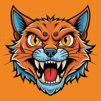 a cartoon fox head with big teeth on an orange background vector