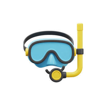 Summer Diving Mask Snorkel Set Blue Yellow 3D Render Illustration Vacation Underwater Ocean Sea Fun png