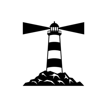 Striped Lighthouse Beacon Coastal Clifftop Night Minimalist Line Art Graphic sea tower ocean guide png