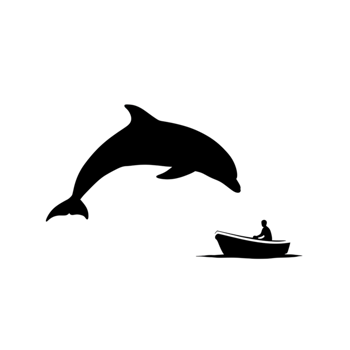 Ocean Dolphin Leaping High Above Small Boat Person Wildlife Nature Sea Day Joy Water Marine Animal png