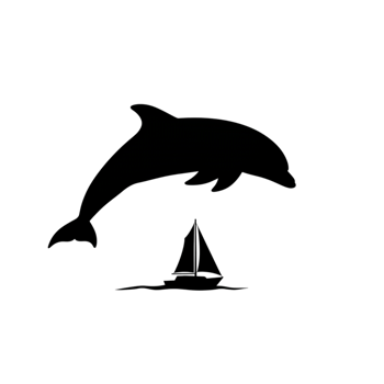 Elegant Dolphin Leaping over Small Sailboat Ocean Scene Minimalist Line Art Graphic Sea Water White png