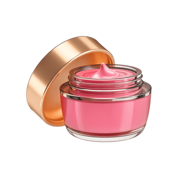 Luxurious pink moisturizer displayed in a glass jar with a golden lid on a neutral background ideal for skincare lovers png