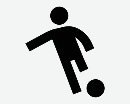 Soccer Player Football Athlete Play Kick Ball Kicking Strike Pass Person Man Sport Sports Black White Icon Sign Symbol Graphic Illustration vector