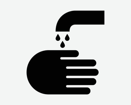 Handwashing Hand Wash Clean Sanitation Water Tap Cleaning Fist Aid Sanitary Bathroom Kitchen Black White Icon Sign Symbol Graphic Illustration vector