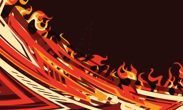 Racing background car wrap sticker geometric lines with burning fire vector