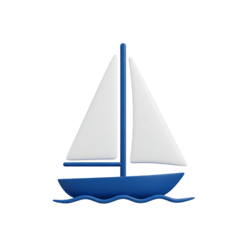 Blue and White Sailboat Icon 3D Render Minimalist Design Simple Boat Graphic Sea Ship Water Ocean png