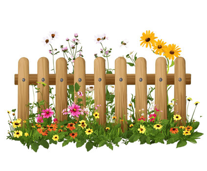 Wooden fence with colorful flowers png