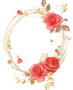 Elegant floral frame with roses and gold accents png