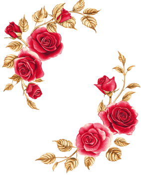 Red roses and gold leaves frame png