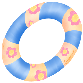 blue and orange swim ring with cute flower png