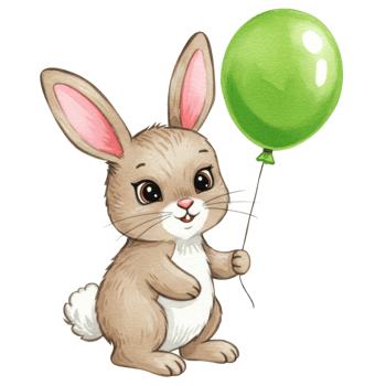 Adorable Brown Bunny Rabbit Holding Green Balloon Illustration art cute child happy sweet image png