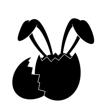 Easter Bunny Emerging from Cracked Egg Shell Design Cute Black White Sweet Happy Rabbit Spring png