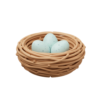 Three Speckled Bird Eggs in Tan Nest Springtime 3D new blue cute baby life icon home sweet pastel png