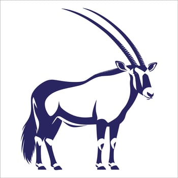 Majestic Arabian Oryx Standing in Profile with Long Curved Horns, Elegant Wildlife Illustration of Endangered Desert Antelope vector