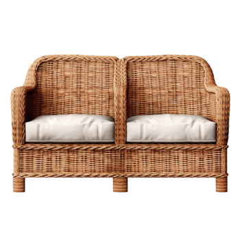 Stylish Wicker Sofa with White Cushions for Home and Patio Decor png