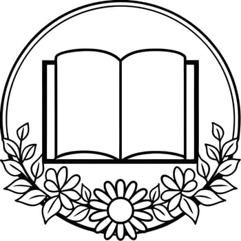 Open book black and white circle illustration. vector