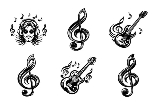 Flat music note silhouette icon collection vector