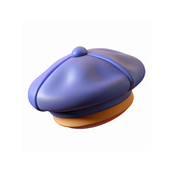 Purple and Orange Leather Beret Hat 3D Illustration with Seamless Details on Transparent Background png