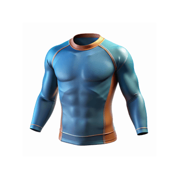 Blue and Orange Long Sleeve Compression Shirt with Athletic Fit and Textured Fabric for Sportswear png