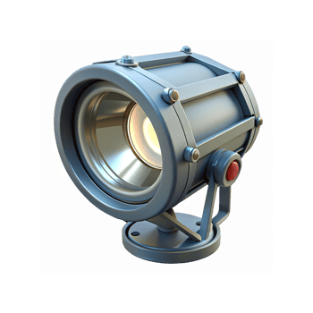 Modern Metallic Spotlight with Adjustable Stand and Bright Light Source on Transparent Background png