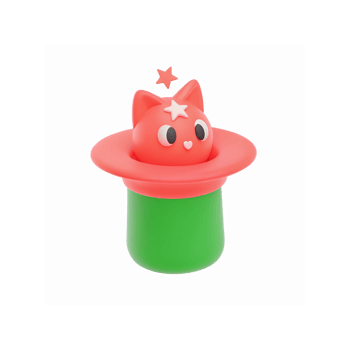 Cute Red Cat Head with Star Hat in Green Cup on Transparent Background for Toy and Design Concepts png