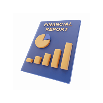 Financial Report Cover with 3D Bar and Pie Charts on Blue Background for Business Analysis Presentation png