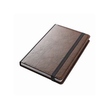 Brown Leather Notebook with Elastic Strap and Stitched Edges for Office and Personal Use png