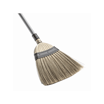 Close Up of Natural Straw Broom with Black Metal Band and Gray Handle for Cleaning Floors and Dusting png