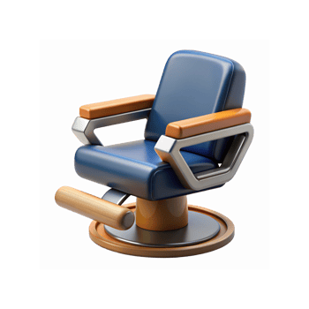 Blue Professional Barber Chair with Wooden Accents and Modern Metal Design on Transparent Background png