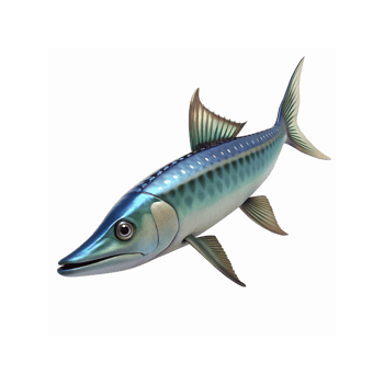 Realistic Illustration of Shiny Blue and Green Barracuda Fish with Spotted Pattern on Transparent Background png