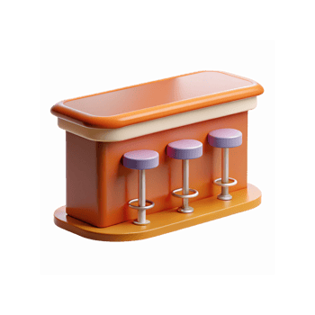 Retro Orange Bar Counter With Three Stools For Cafes Restaurants or Interior Design Concepts png