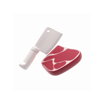 Raw Red Meat Slice with Butcher Cleaver on White Background for Cooking and Culinary Use png