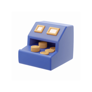 Blue Plastic Cash Register Toy with Drawer Open and Gold Coins for Learning and Kids Play Education png