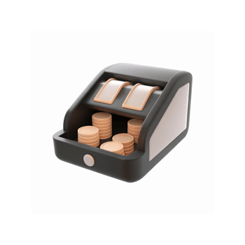 Modern Coin Counting Machine with Stacked Gold Coins for Financial Management and Cash Handling Tools png