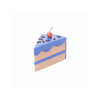 3D Slice of Cake with Blue Frosting Cherry Topping Chocolate Sprinkles Pastel Pink Layers Dessert Food Illustration png