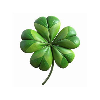 Four Leaf Clover Symbol of Luck with Vibrant Green Textured Leaves on Transparent Background png