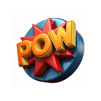 Bold Yellow Pow Text on Red Starburst with Blue Background for Comic Book Style Design png