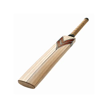 Wooden Cricket Bat with Red and Black Design and Wrapped Handle on White Background for Sports Equipment png