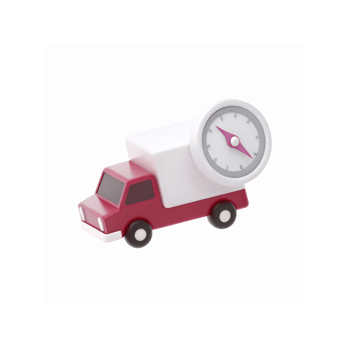 Red Delivery Truck Icon Featuring Timer Clock Symbol Representing Time Management and Logistics png
