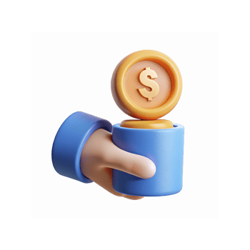 3D Hand Holding Gold Coin Inside Blue Container Representing Saving Investment or Profit Concept png
