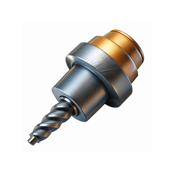 Metallic Drill Bit Close Up with Silver and Gold Cylindrical Chuck for Industrial Applications png