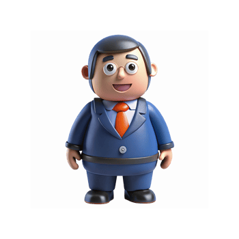 Smiling Cartoon Businessman Figurine in Blue Suit with Orange Tie and Glasses on Transparent Background png